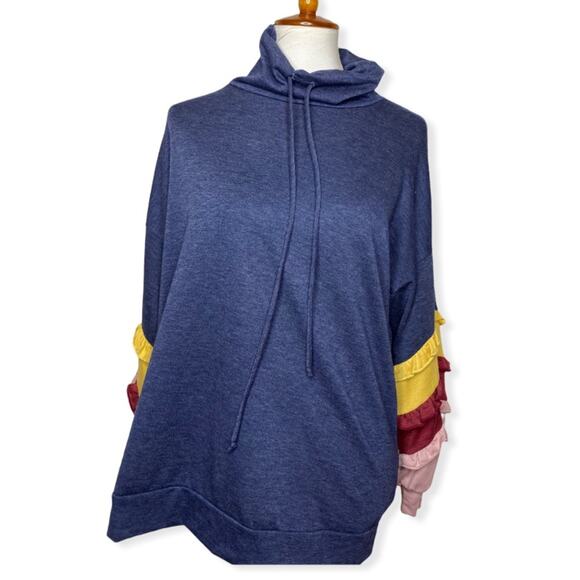 Raw Edge Ruffle Colorful Sleeve Oversized Sweatshirt - Picture 2 of 5